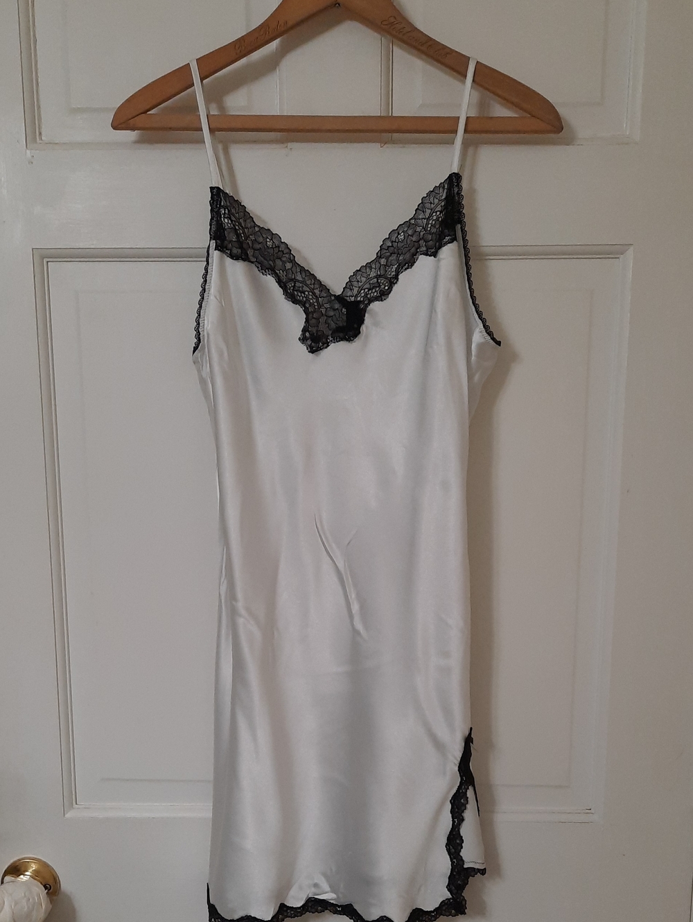 Victoria's Secret White Satin Slip with Black Lace Trim